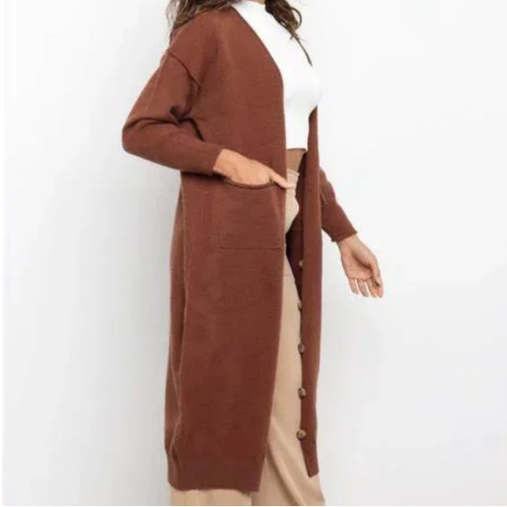 NWT Petal & Pup Singrid Long Line Super Soft Duster Cardigan Brown Size S/M Boho